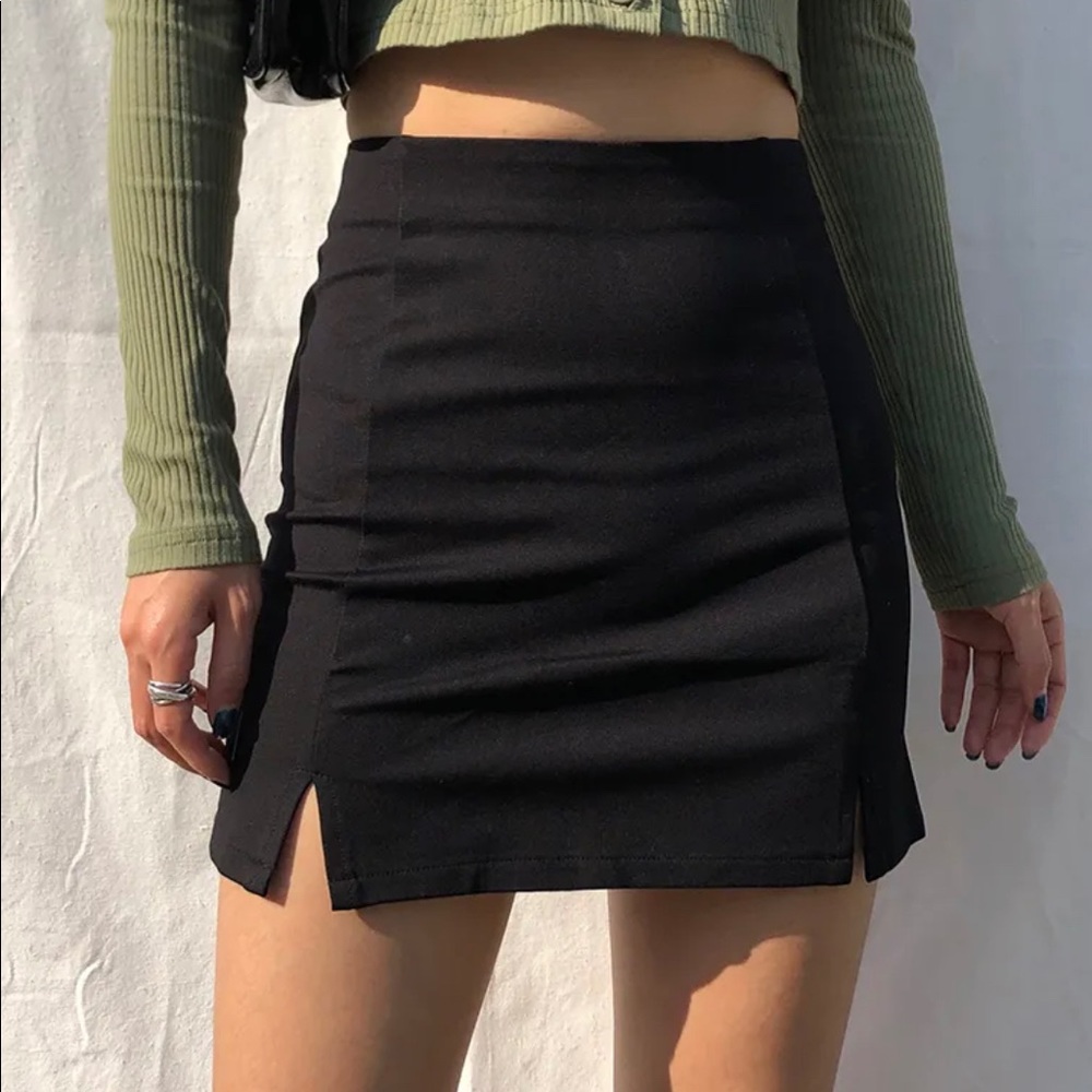 Mini Black Skirt with Slits